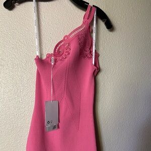 Self-Portrait Pink Embroidered One-shoulder Ribbed Knit Mini Dress Size Small